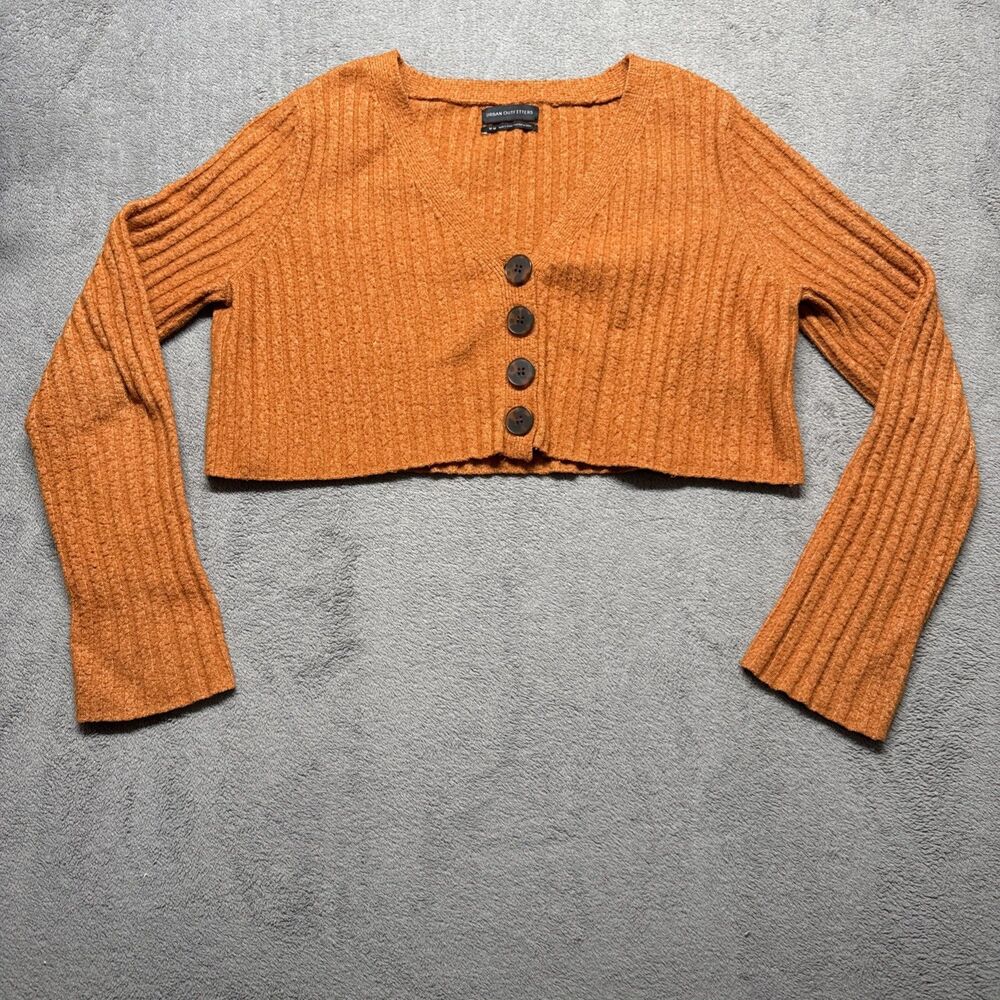 Urban Outfitters Women’s Cropped Burnt Orange Button Down Ribbed Cardigan Sz M